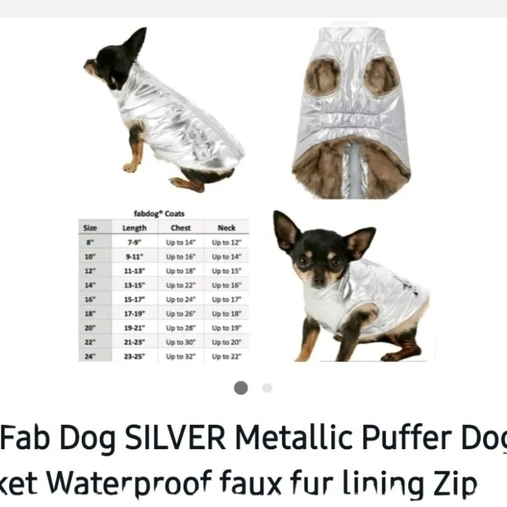SILVER Doggie Metallic Waterproof Puffer Jacket 18"